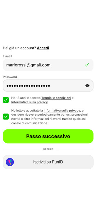 Processo di registrazione di SpinIt su smartphone